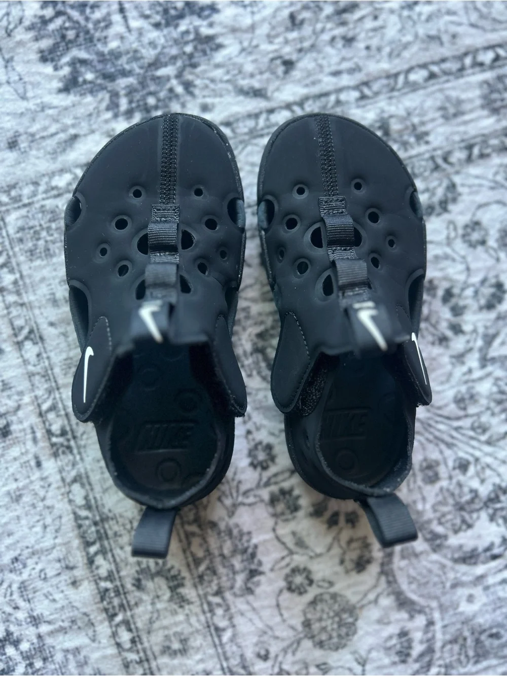 Nike Kids Black Slip-On Sandal with White Swoosh